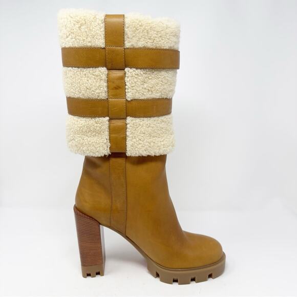 Christian Louboutin Brodeback Shearling Brown Leather Platform Boots Size 40 - Picture 11 of 14